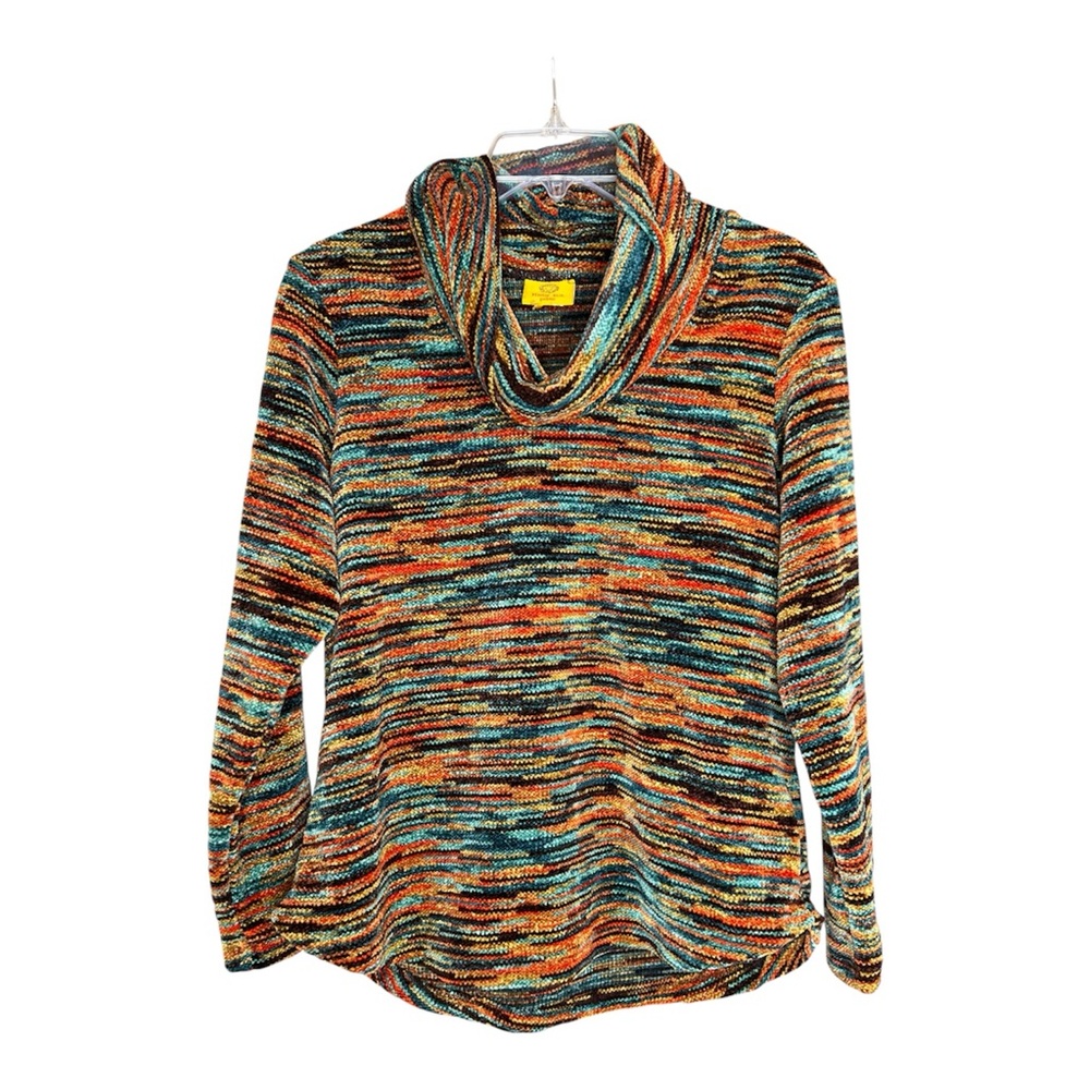 Ruby Rd. Women’s Striped Multicolored Long Sleeved Cowl Neck Sweater